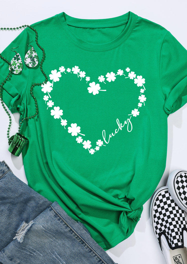 

St. Patrick's Day Lucky Shamrock Heart T-Shirt Tee - Green, 530199
