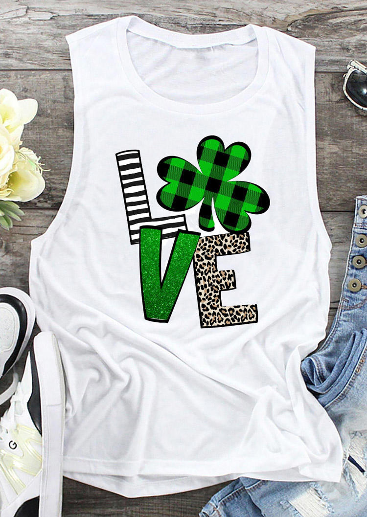 

St. Patrick' Day Lucky Shamrock Leopard Tank - White, 530729