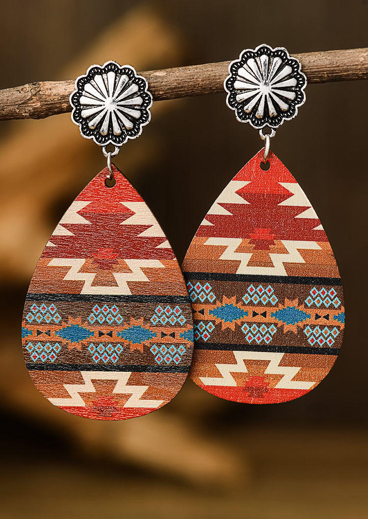 Aztec Geometric Water Drop Earrings