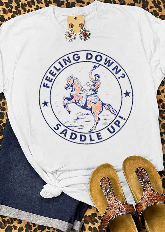 

Cowboy Feeling Down Saddle Up T-Shirt Tee - White, 530783