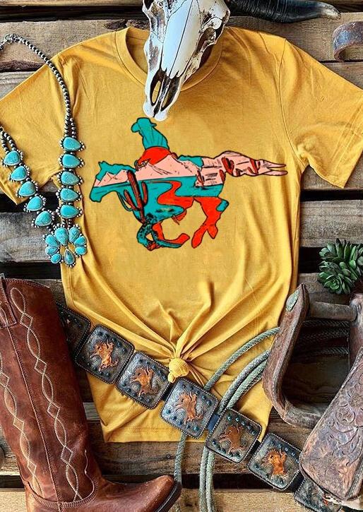 

Mustard Lost In Lubbock Cowboy Cactus T-Shirt Tee - Yellow, 530787