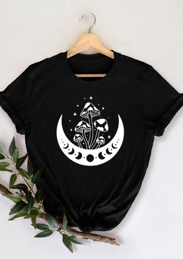 

Sun Moon Star Mushroom T-Shirt Tee - Black, 530788