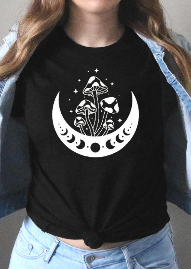 Buy Sun Moon Star Mushroom T-Shirt Tee - Black. Picture