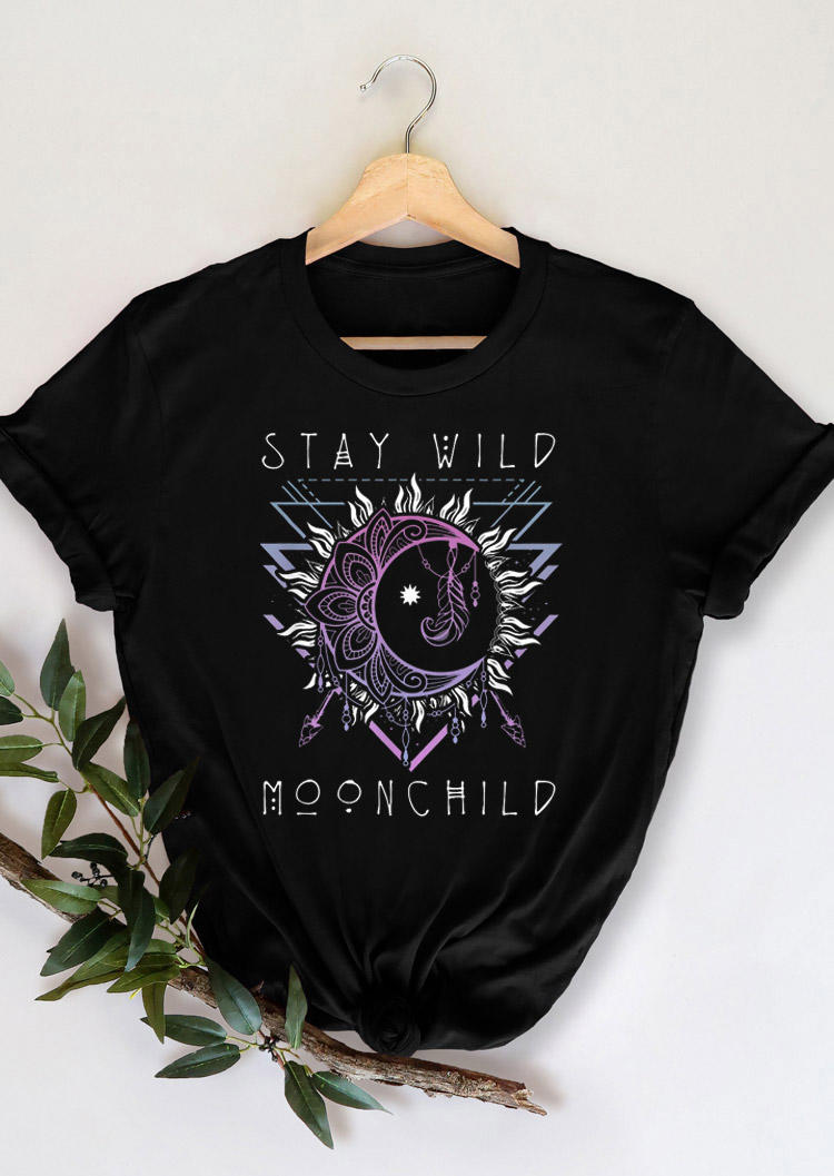 

Stay Wild Moon Child Sun T-Shirt Tee - Black, 530796