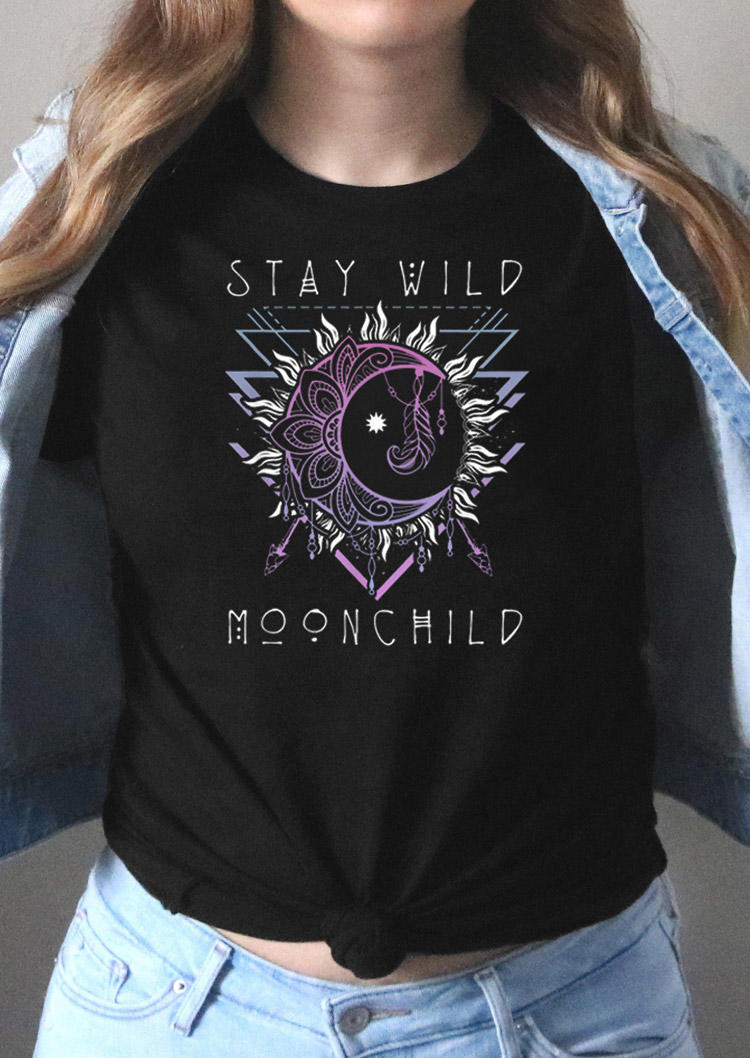 Stay Wild Moon Child Sun T-Shirt Tee - Black