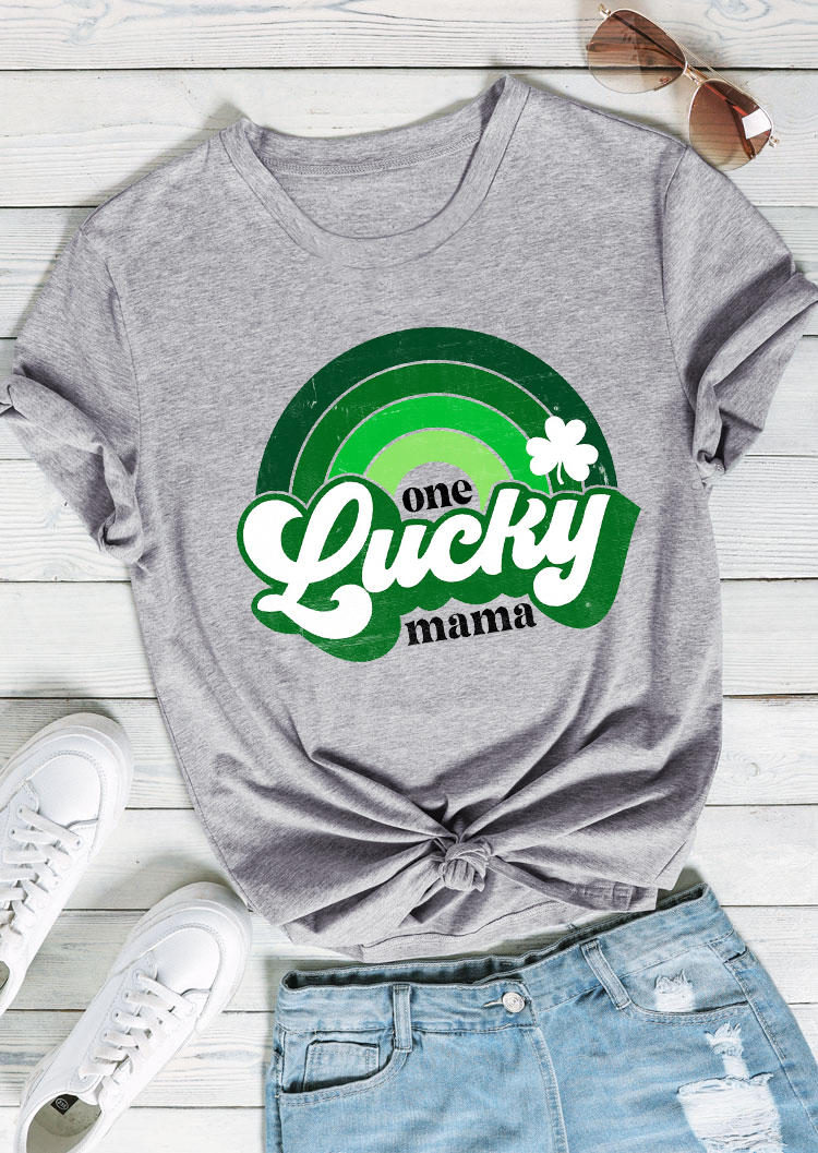 

St. Patrick' Day One Lucky Mama Shamrock T-Shirt Tee - Gray, 530809