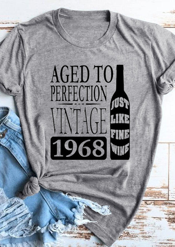 

Aged To Perfection Vintage 1968 Just Like Fine Wine T-Shirt Tee - Gray, 530810
