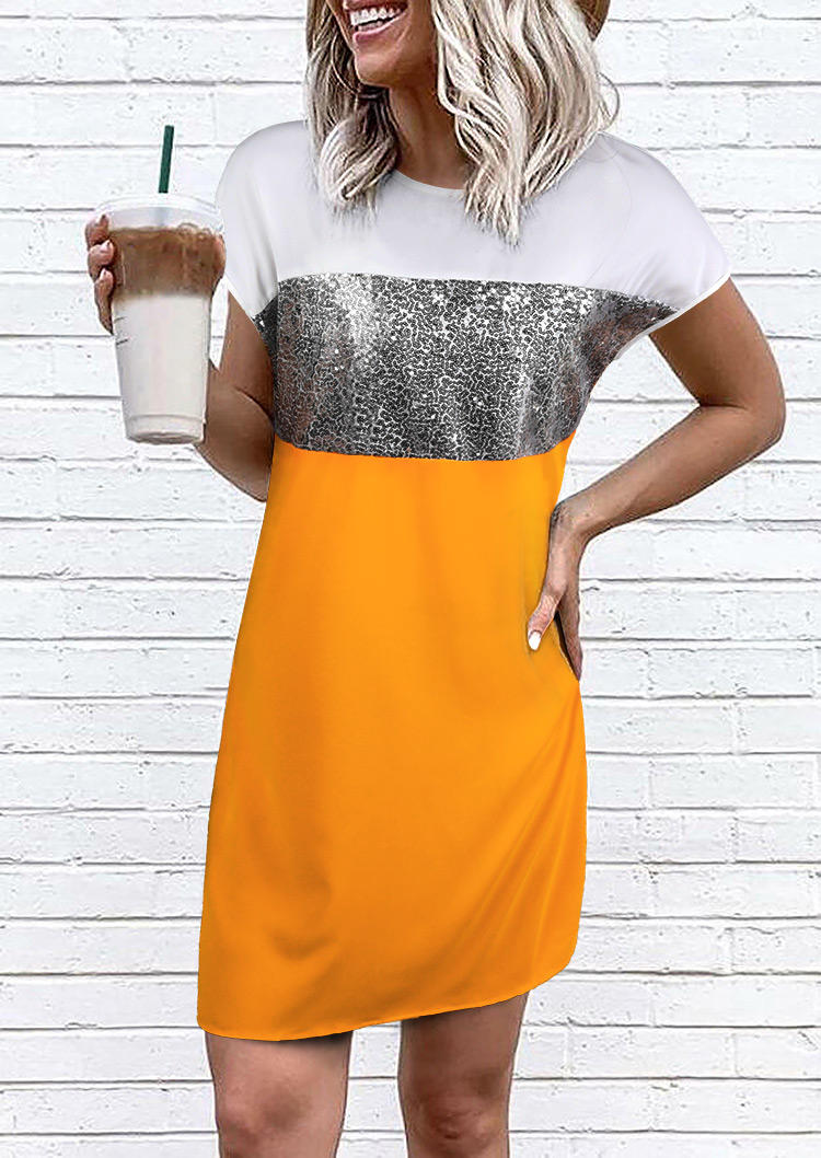 

Sequined Color Block Mini Dress - White, 530692