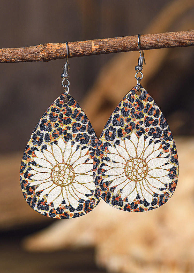 

Leopard Sunflower Water Drop Earrings, 530777