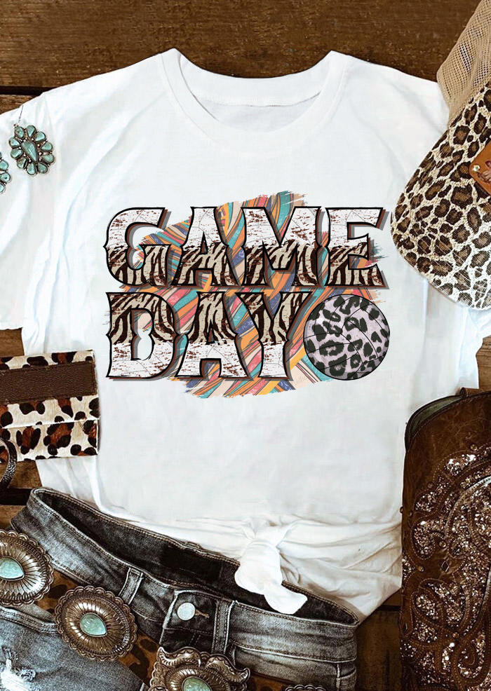 

Game Day Leopard Baseball T-Shirt Tee - White, 530813