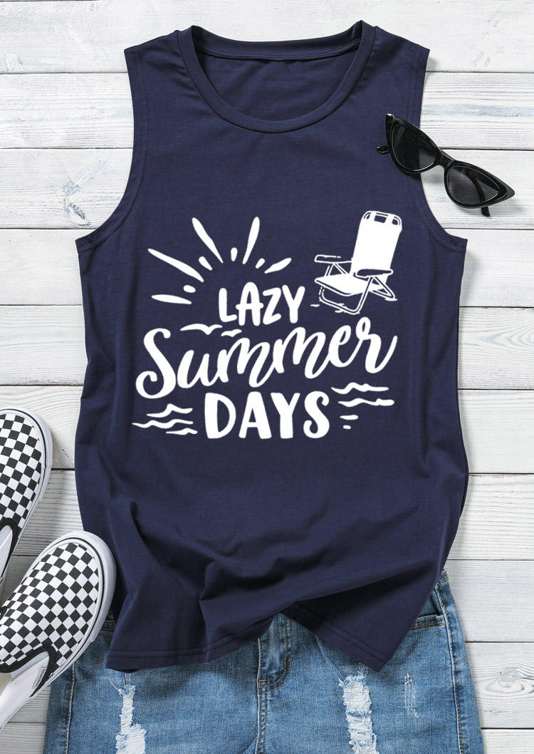 

Lazy Sunmmer Days Sleeveless Tank - Navy Blue, 530947