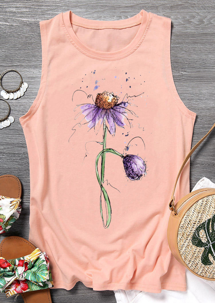 

Floral Sleeveless O-Neck Tank - Pink, 530952