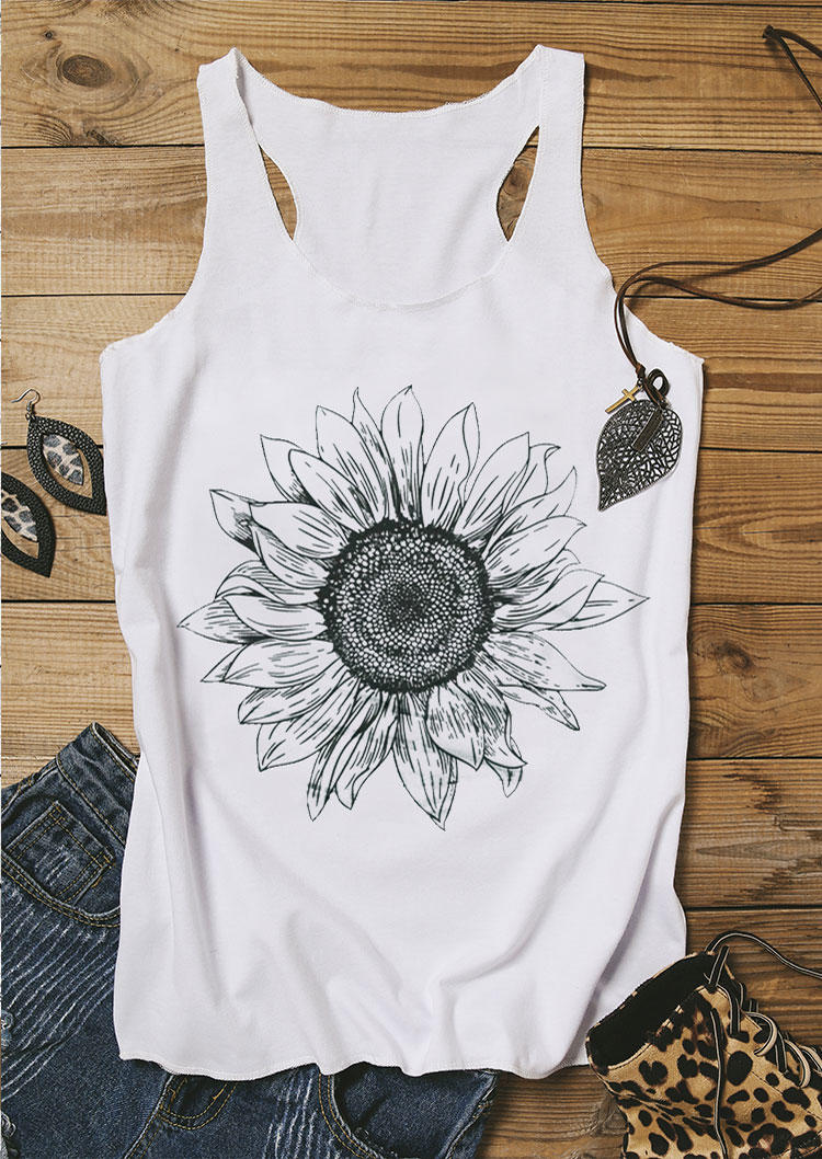 

Sunflower Sleeveless Racerback Tank - Light Grey, White, 530962
