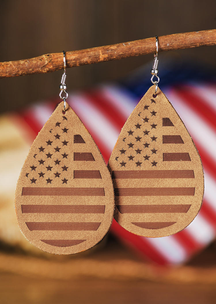 

American Flag Star Hook Earrings - Brown, 530689