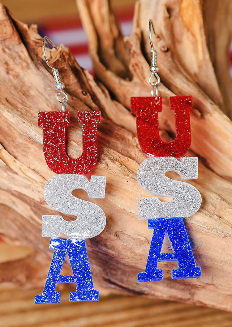 

USA Glitter Hook Earrings, Multicolor, 530805