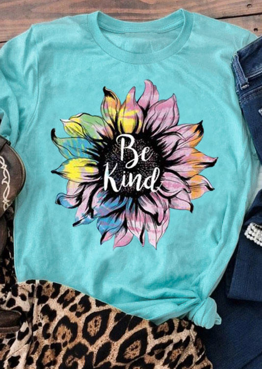 Buy Be Kind Gradient Sunflower T-Shirt Tee - Cyan. Picture