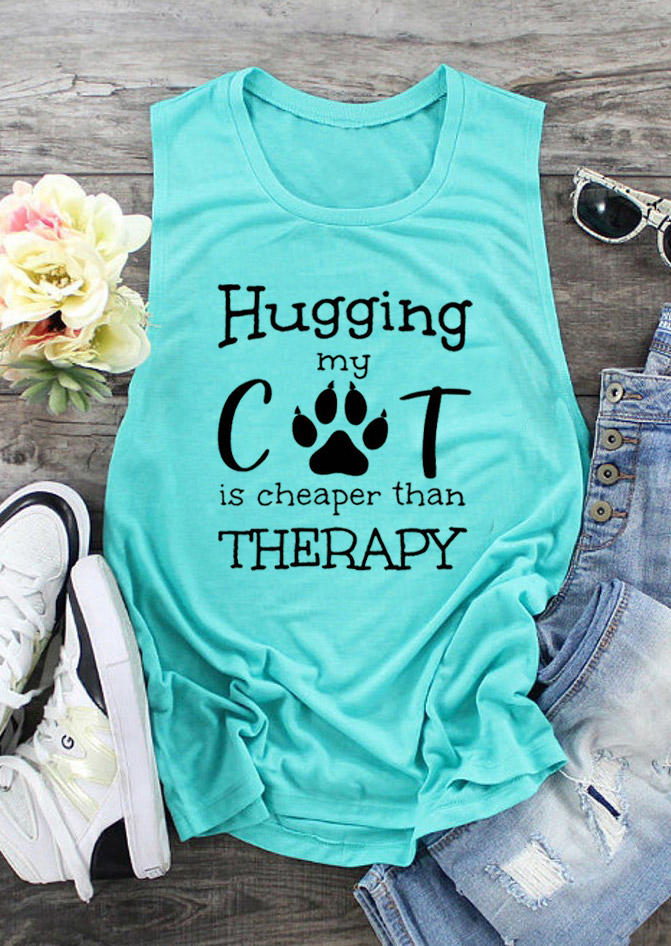 

Hugging My Cat Is Cheaper Than Therapy Tank - Cyan, 530957