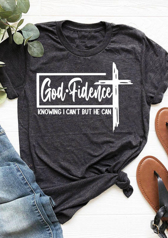 God Fidence Knowing I Can't But He Can Cross T-Shirt Tee - Dark Grey