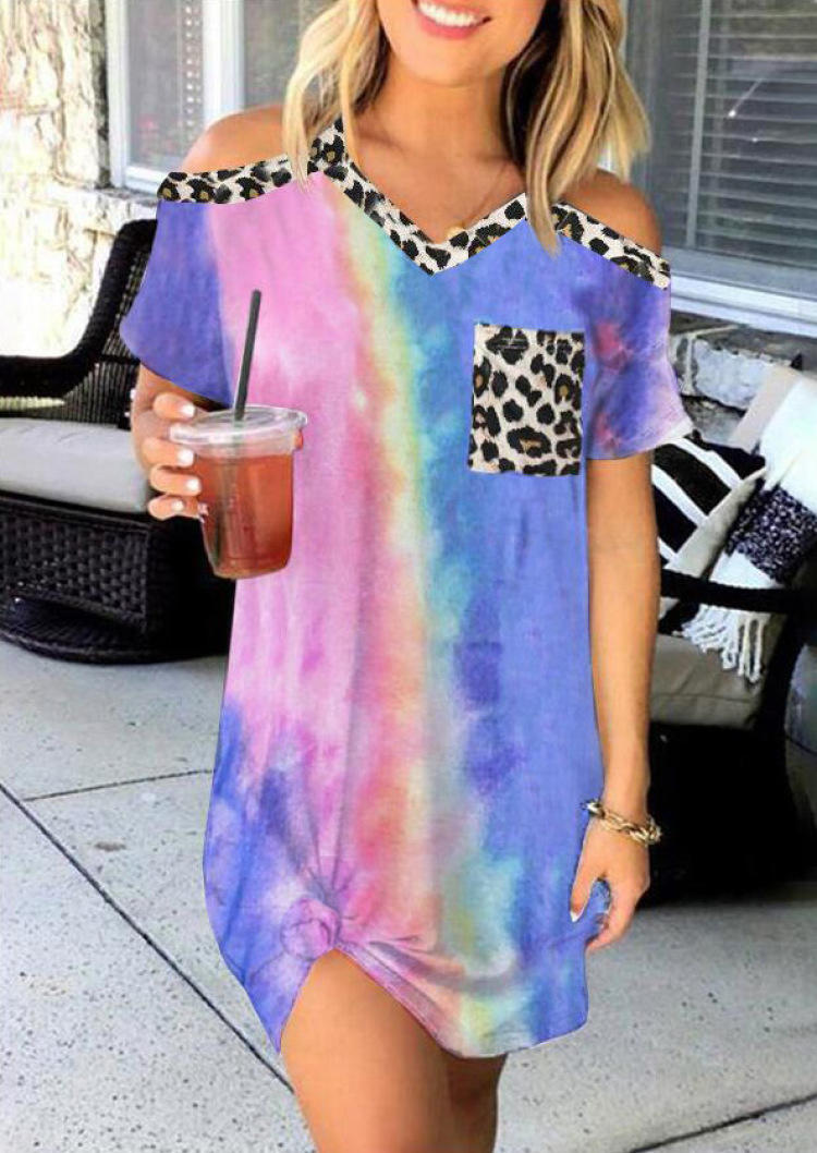 

Tie Dye Leopard Cold Shoulder Mini Dress, Multicolor, SCM000533