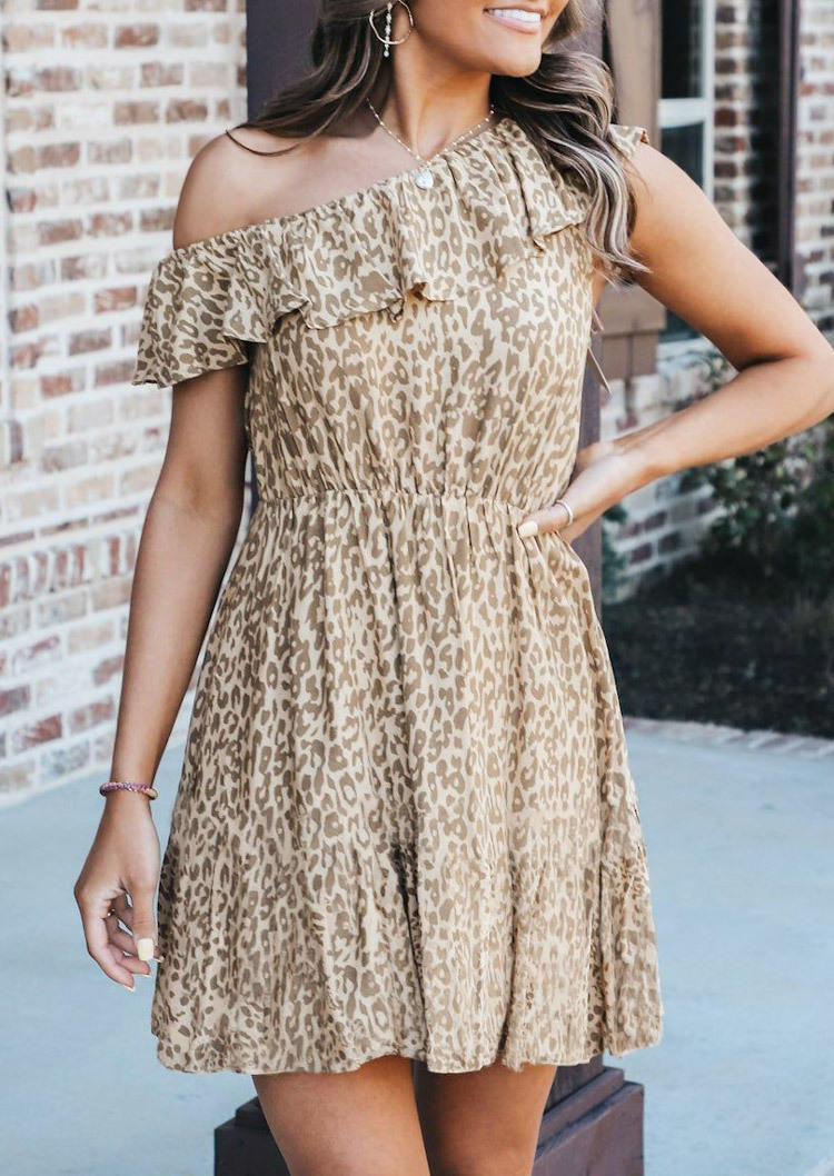 

Leopard Ruffled Mini Dress - Coffee, SCM000373