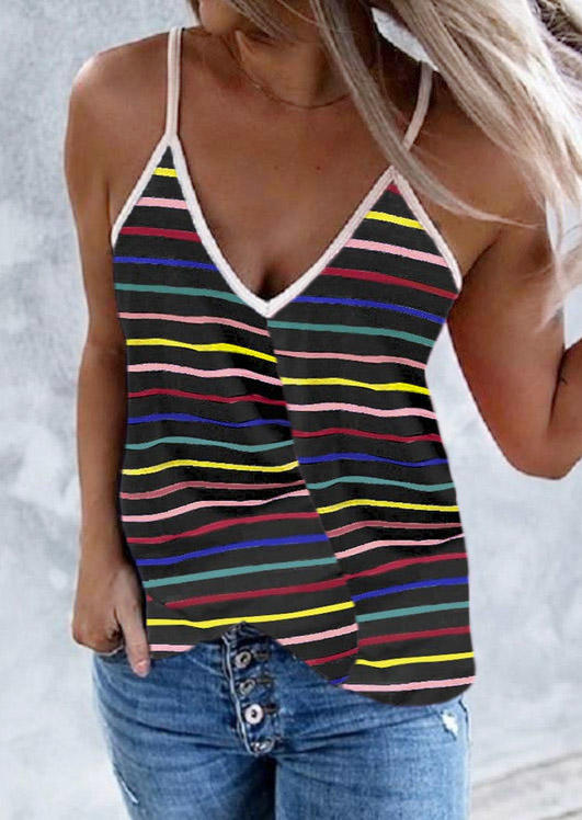 

Colorful Striped Casual Camisole, Multicolor, 528255