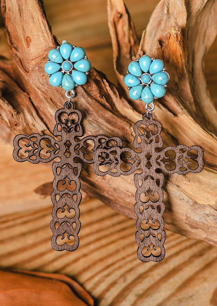

Turquoise Hollow Out Cross Earrings, Multicolor, 530923