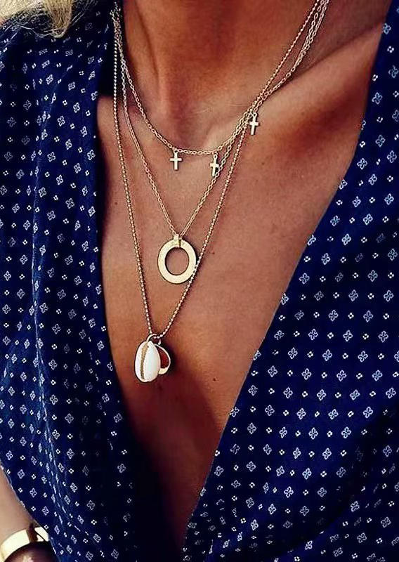 

Cross Shell Circle Multi-Layered Pendant Necklace, Gold, 530928