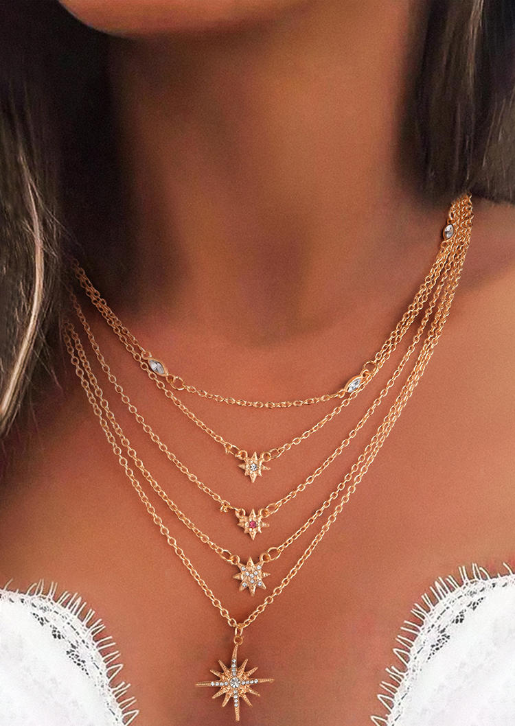 

Rhinestone Star Multi-Layered Pendant Necklace, Gold, 530950