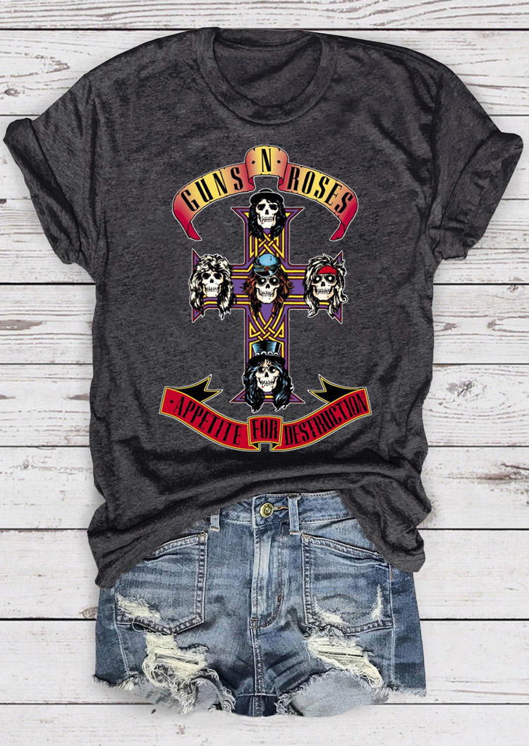 Guns N' Roses Skull Cross T-Shirt Tee - Dark Grey