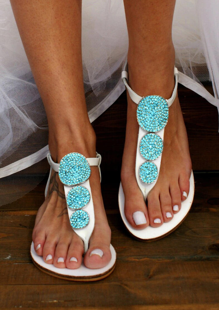 

Summer Rhinestone Flat Sandals - White, 530987