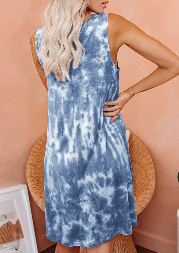 Tie Dye Sleeveless Mini Dress - Blue