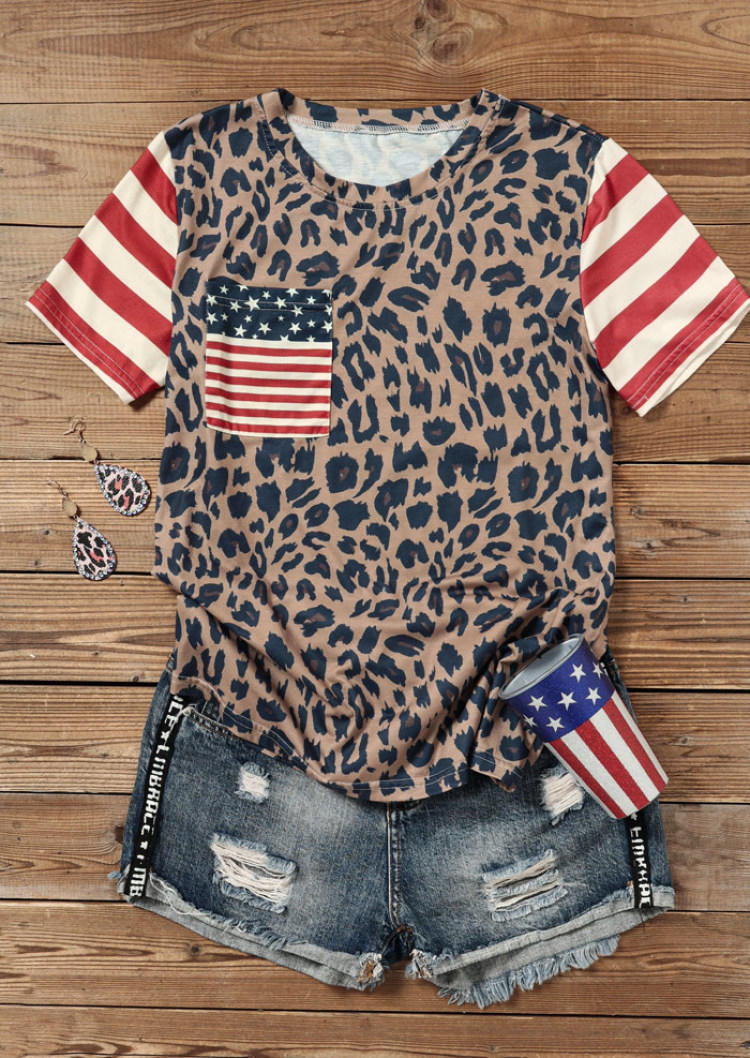 American Flag Star Leopard Pocket Blouse