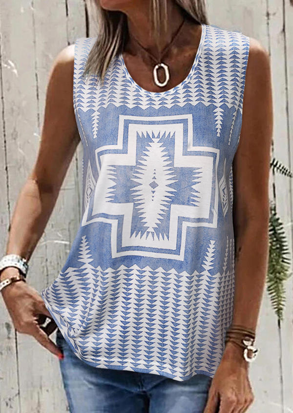 

Aztec Geometric Sleeveless Tank - Blue, 527344