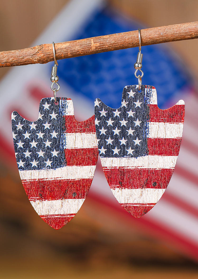 

American Flag Shield Earrings, Multicolor, 530919