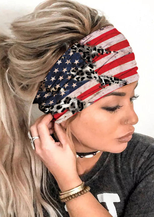 

American Flag Leopard Yoga Wide Headband, Multicolor, 530989