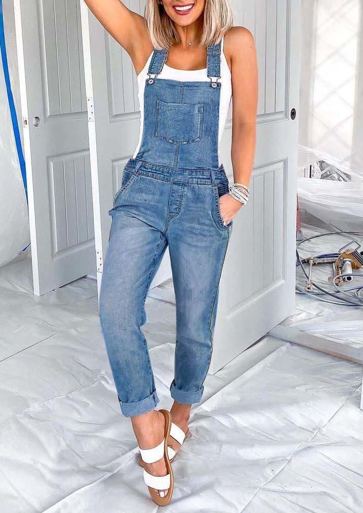 

Pocket Button Overall Denim Jumpsuit - Deep Blue, 531065