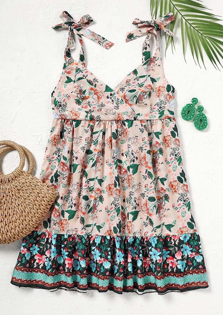 Vintage Floral Tie V-Neck Mini Dress