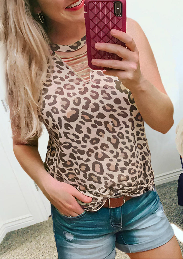 

Leopard Hollow Out O-Neck Tank, Multicolor, SCM000252