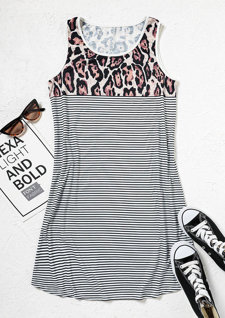 Leopard Striped Sleeveless Casual Mini Dress