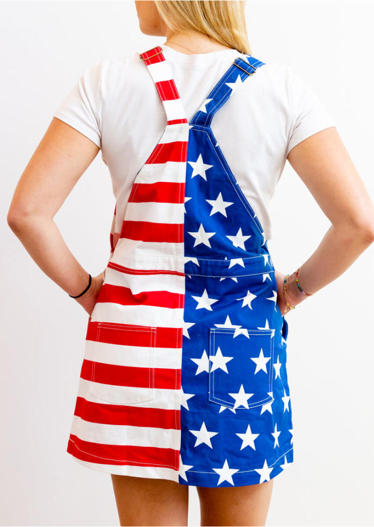 American Flag Pocket Overall Mini Dress