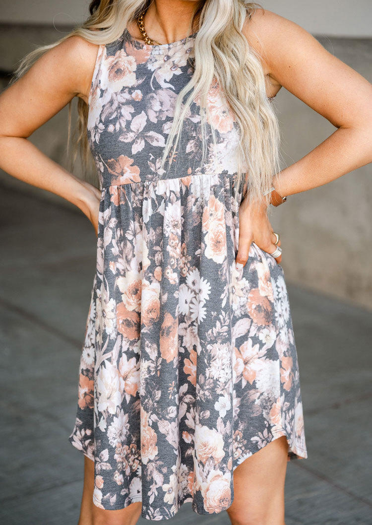 

Floral Ruffled Sleeveless Mini Dress, Multicolor, SCM000596