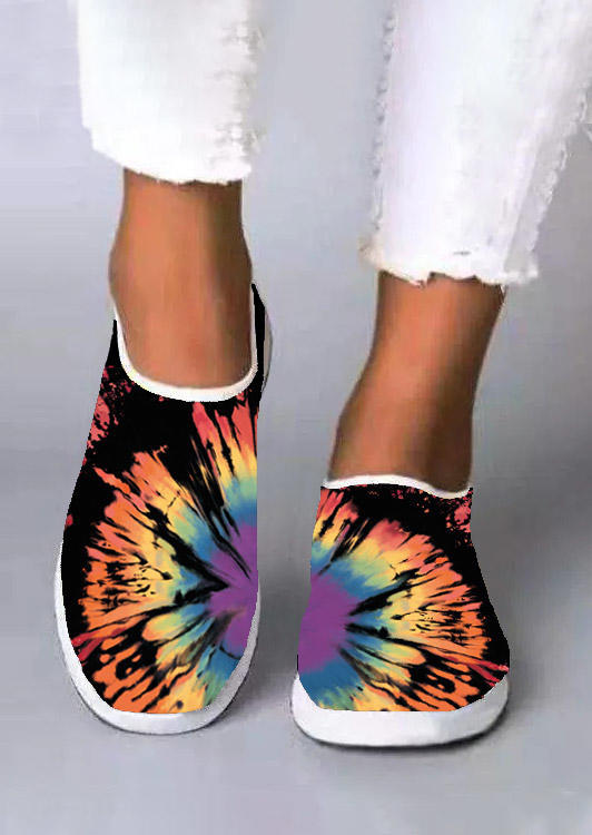 

Reverse Tie Dye Rainbow Flat Sneakers, Multicolor, 510400