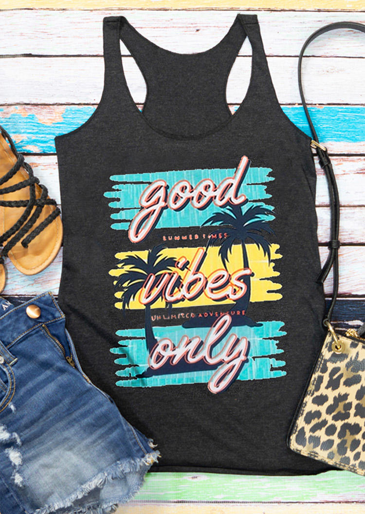 

Good Vibes Only Coconut Tree Racerback Tank - Dark Grey, 531187