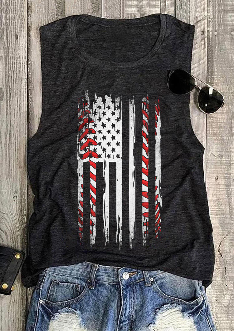 

American Flag Star Baseball Casual Tank - Dark Grey, Gray, 531213