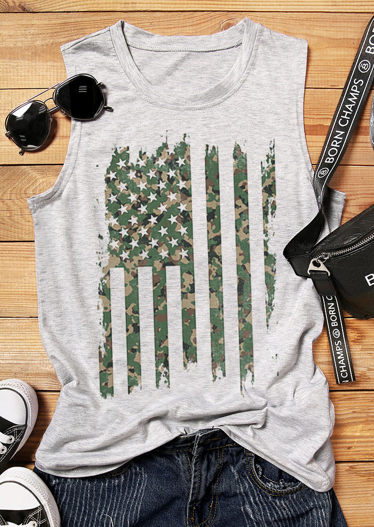 

Camouflage American Flag Casual Tank - Light Grey, 531216