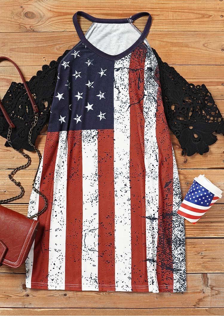 American Flag Lace Cold Shoulder Mini Dress