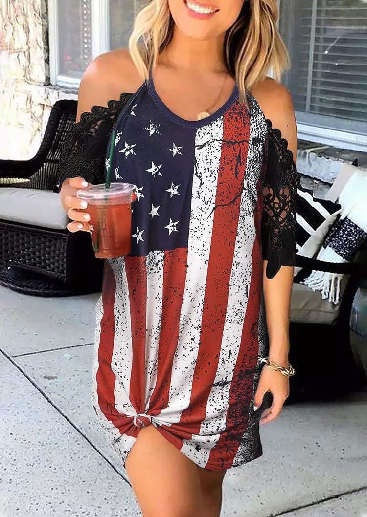 

American Flag Lace Cold Shoulder Mini Dress, Multicolor, SCM000272