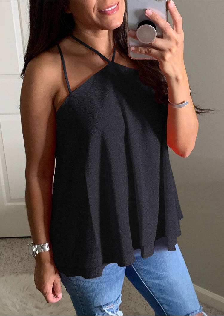 

Cut Out Spaghetti Strap Halter Camisole - Black, SCM000657
