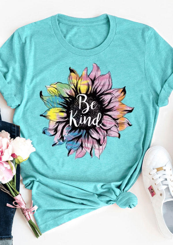 

Be Kind Gradient Sunflower T-Shirt Tee - Cyan, 530944