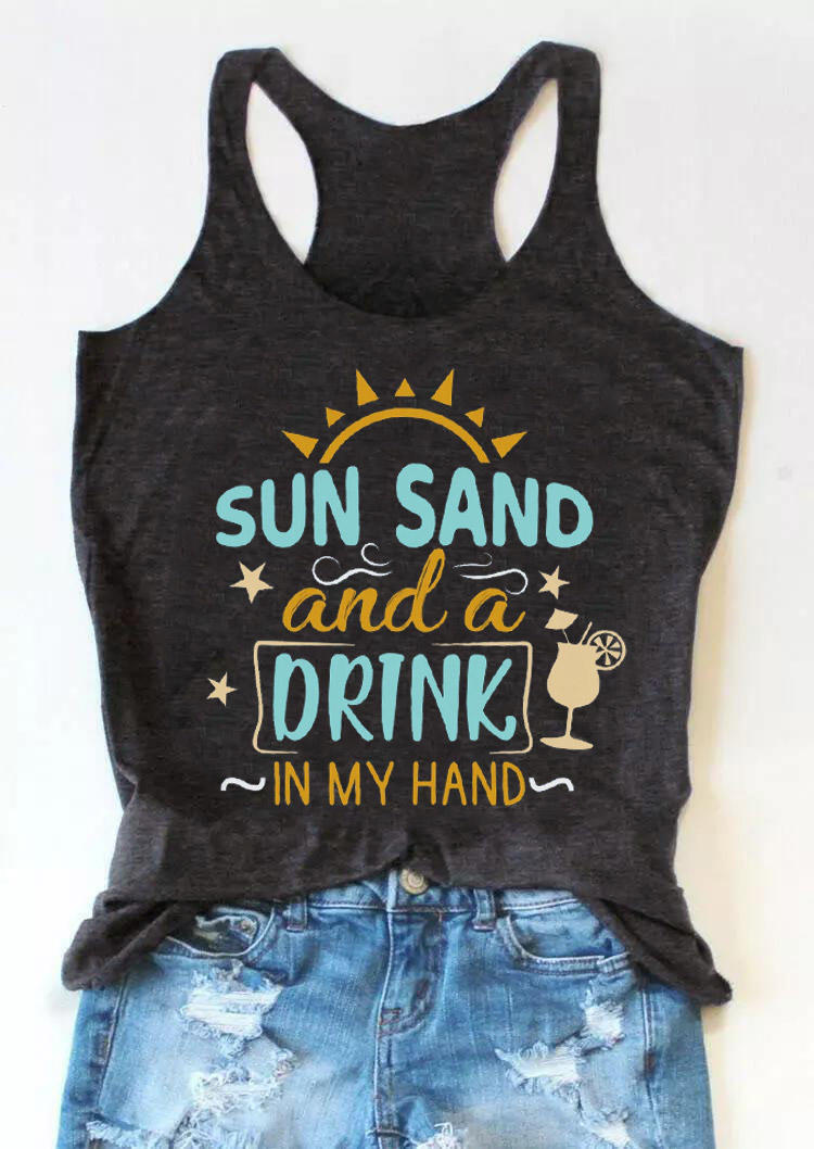 

Sun Sand And A Drink In My Hand Racerback Tank - Dark Grey, 531202